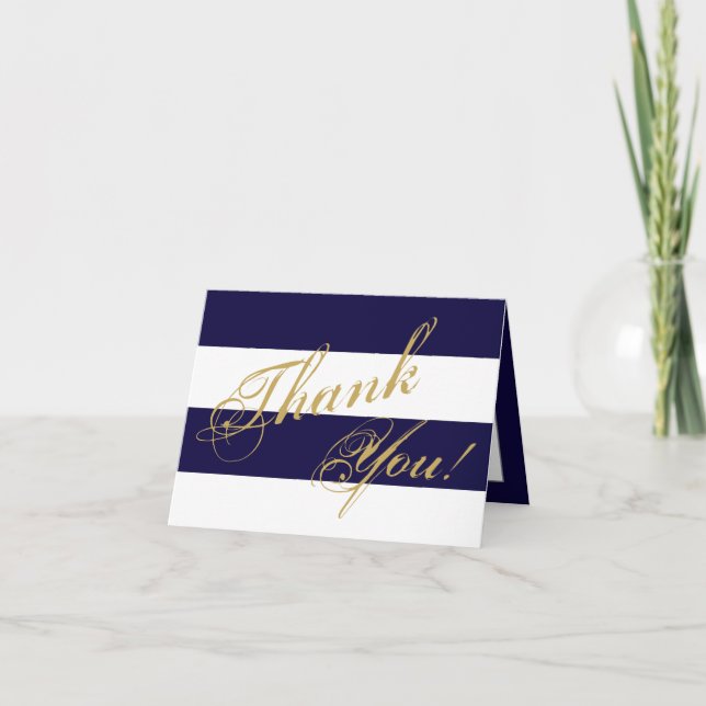 Folded Thank You Card Modern Stripe Navy White (Front)