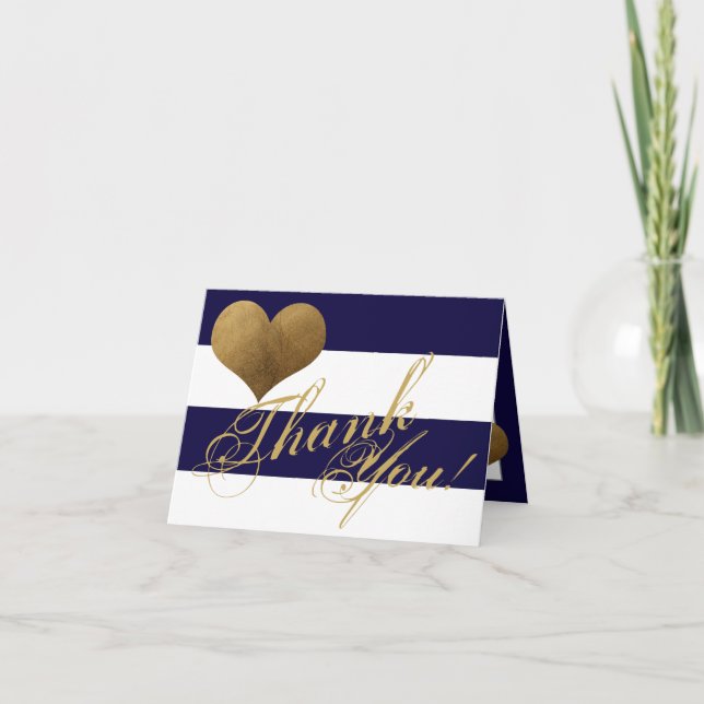 Folded Thank You Card Modern Stripe Navy White (Front)