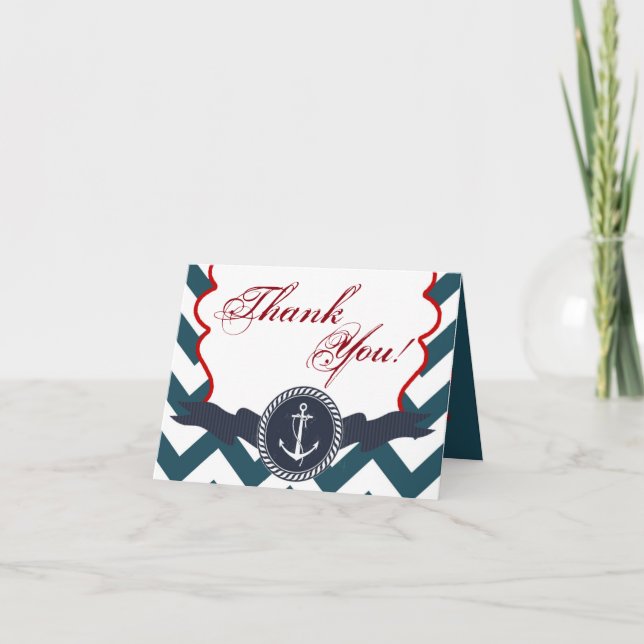 Folded Thank You Card Nautical Anchor Compass Ocea (Front)
