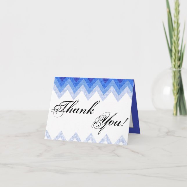 Folded Thank You Card Ombre Blue Chevron (Front)