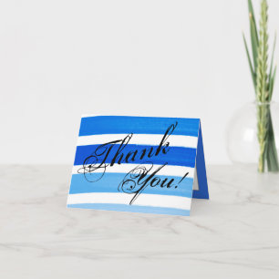 Folded Thank You Card Ombre Stripe Blue Line Fade