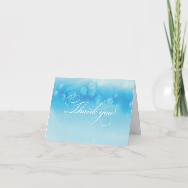 FOLDED THANK YOU CARD ombre watercolor aqua blue (Front)