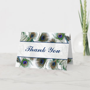 Folded Thank You Card Peacock Feathers Blue/Green