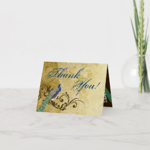 Folded Thank You Card Peacock Vintage Feathers Bir