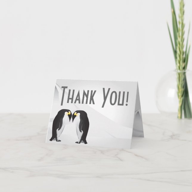 Folded Thank You Card Penguins Mate for Life Grey (Front)