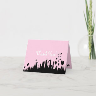 Folded Thank You Card Pink City Line