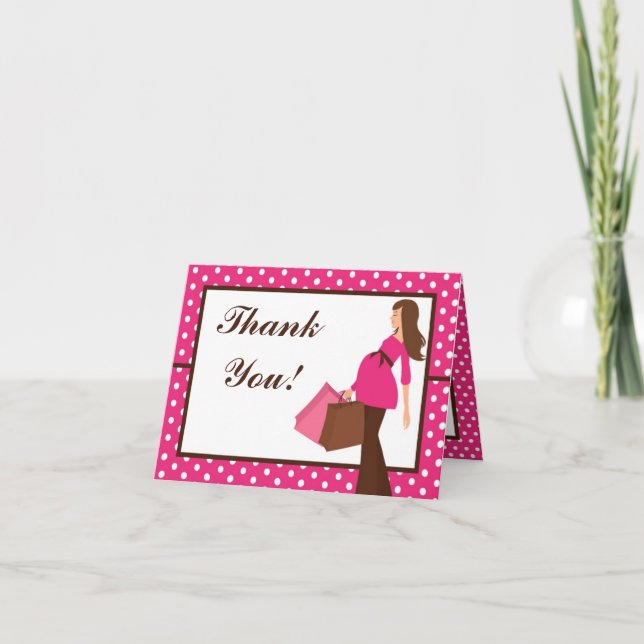 Folded Thank you Card Pink Mod Mum Polka Dots (Front)