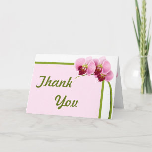 Folded Thank You Card Pink Orchid Long Stem Flower