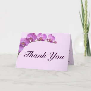 Folded Thank You Card Purple Orchids on Stem
