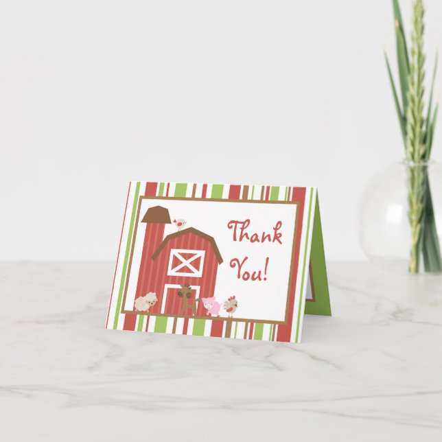 Folded Thank you Card Red Barn Animals (Front)