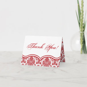 Folded Thank You Card Red Crimso White Damask Lace