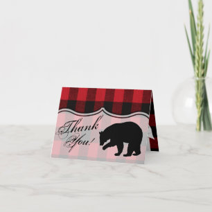 Folded Thank You Card Red Plaid Black Bear