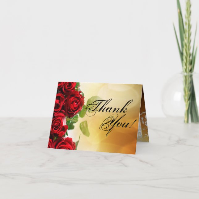 Folded Thank You Card Red Rose Bouquet Bridal Flow (Front)