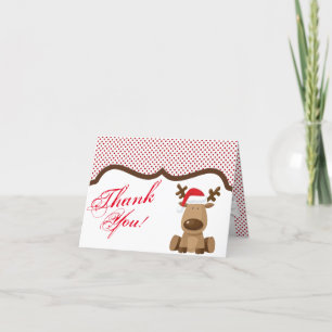 Folded Thank You Card Reindeer Christmas XMAS Polk