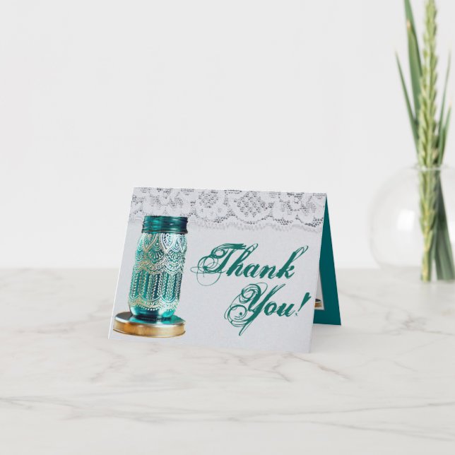 Folded Thank You Card Rustic Country Mason Jar (Front)