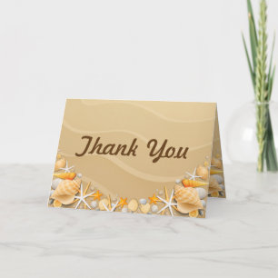Folded Thank You Card Seashells on Sandy Beach sta