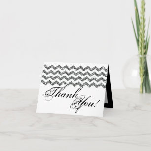Folded Thank You Card Silve Glitter Chevron Stripe