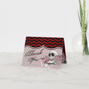 Folded Thank You Card skull Rose goth Chevron blac
