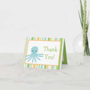 Folded Thank you Card Striped Ocean Sea Life