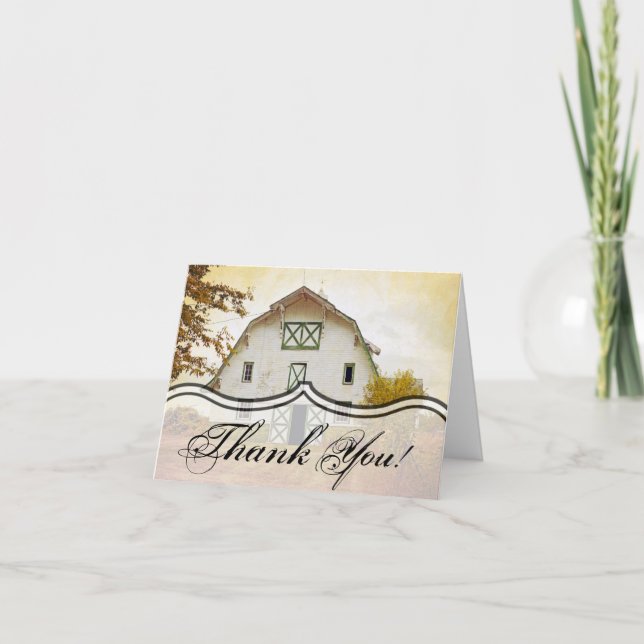 Folded Thank You Card Sunset Barn Country Rustic F (Front)