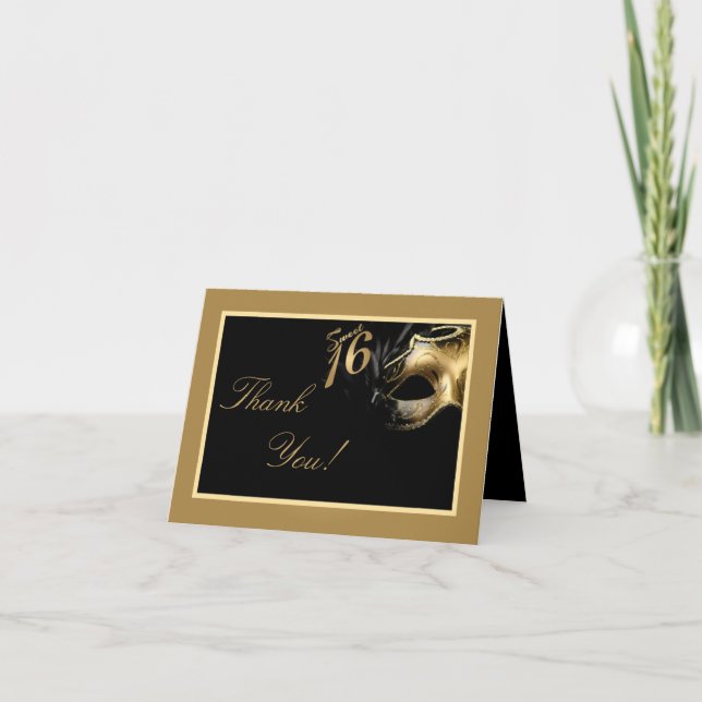 Folded Thank you Card Sweet 16 Gold Black (Front)