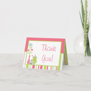 Folded Thank you Card Tea Party Pink Pastel Flower