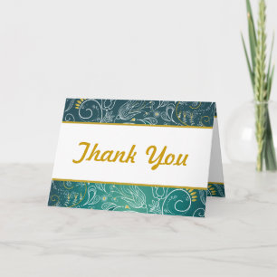 Folded Thank You Card Teal/Yellow Mustard Floral D