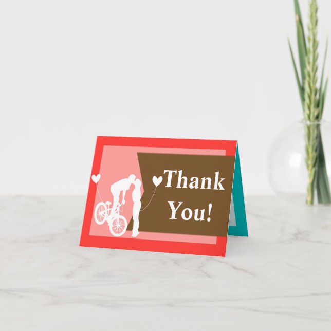 Folded Thank You Card Teen Love Couple on Bicycle (Front)