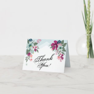 Folded Thank You Card Tropical Flower on Blue Ombr