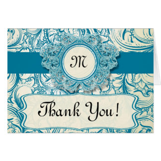 Folded Thank You Card Vintage Filigree Ribbon