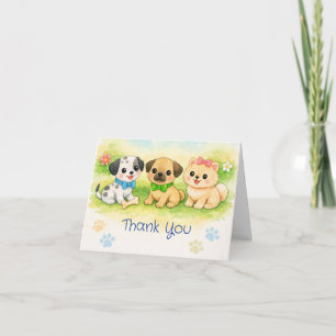 Folded Thank You Card Watercolor Puppies