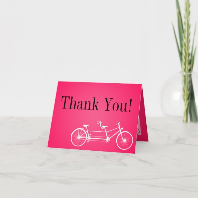 Folded Thank You Card Whimsical Pink Double Bike (Front)