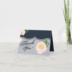 Folded Thank You Card White Floral Flowers on Dark