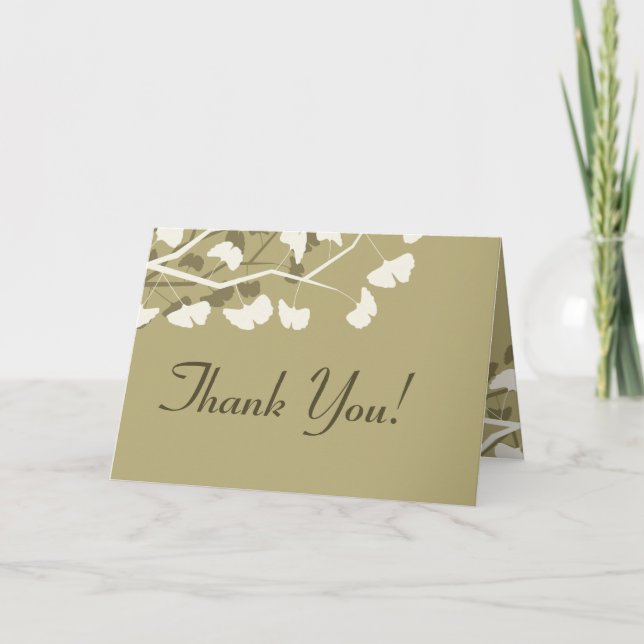 Folded Thank You Card White Ginkgo Leaves (Front)