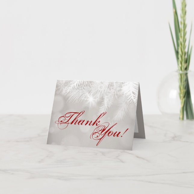 Folded Thank You Card Winter White Pine Tree Needl (Front)
