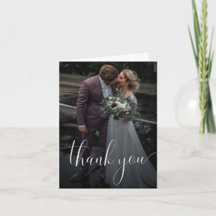 Folded Thank You Card with Photo Wedding White