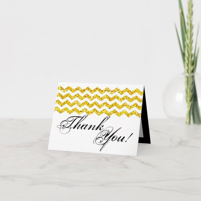 Folded Thank You Card Yello Glitter Chevron Stripe (Front)