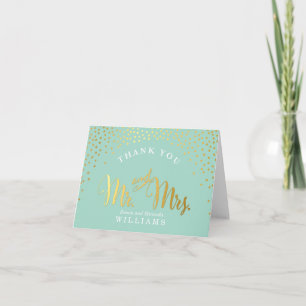 FOLDED THANK YOU mini spot confetti gold mint Card