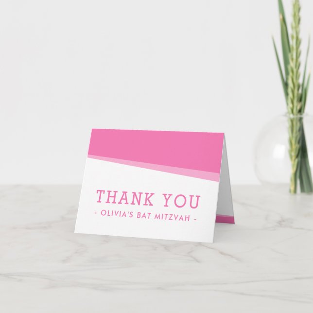 FOLDED THANK YOU simple modern bold angles pink (Front)