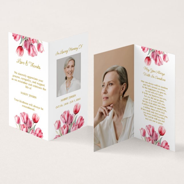 Folded Tulip Photo Funeral Prayer Card (Inside and Outside)