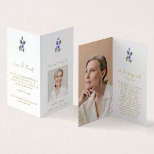 Folded Violet Photo Funeral Prayer Card