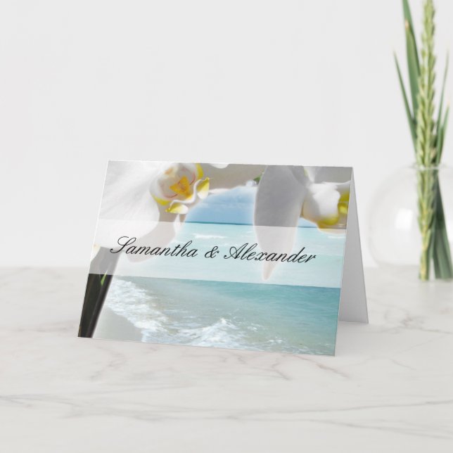 Folded Wedding Invitation, Aqua Beach Orchid Invitation (Front)