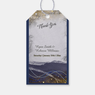 Folded Wedding Thank You Card Navy Silver Gold Gift Tags