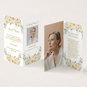 Folded White rose Photo Funeral Prayer Card