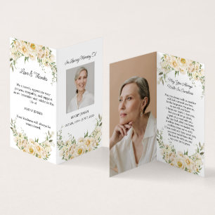 Folded White rose Photo Funeral Prayer Card