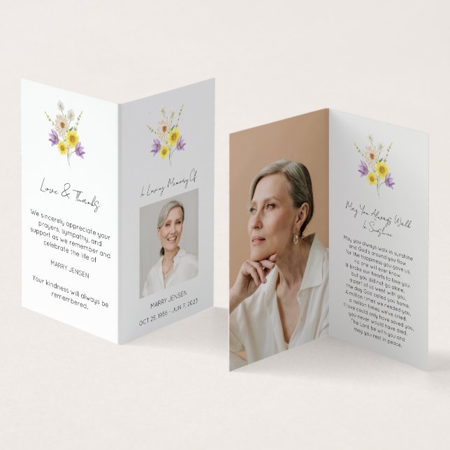 Folded Wildflower Photo Funeral Prayer Card (Inside and Outside)