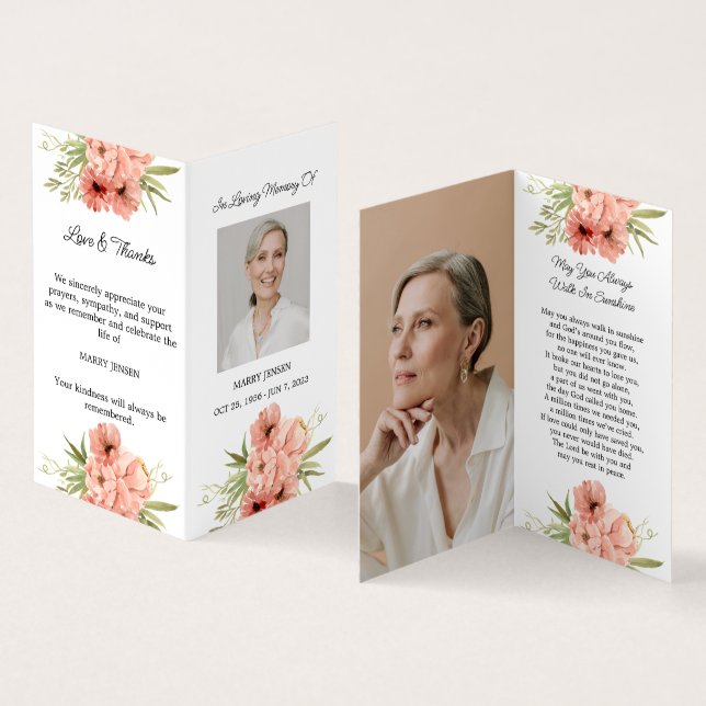 Folded Zinnia Photo Funeral Prayer Card (Inside and Outside)