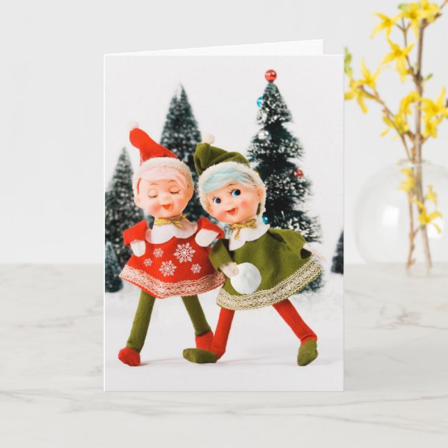 Folding Holiday Card, Merry Christmas Elf Card (Yellow Flower)