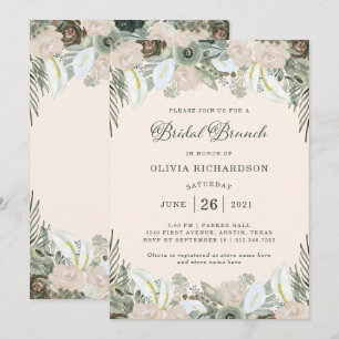 Foliage and Floral   Blush Pink Bridal Brunch Invitation