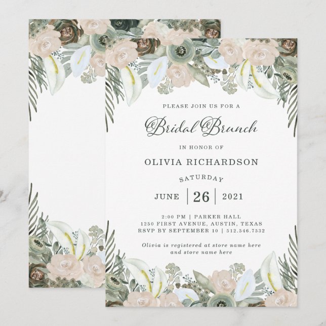 Foliage and Floral | Sage Green Bridal Brunch Invitation (Front/Back)